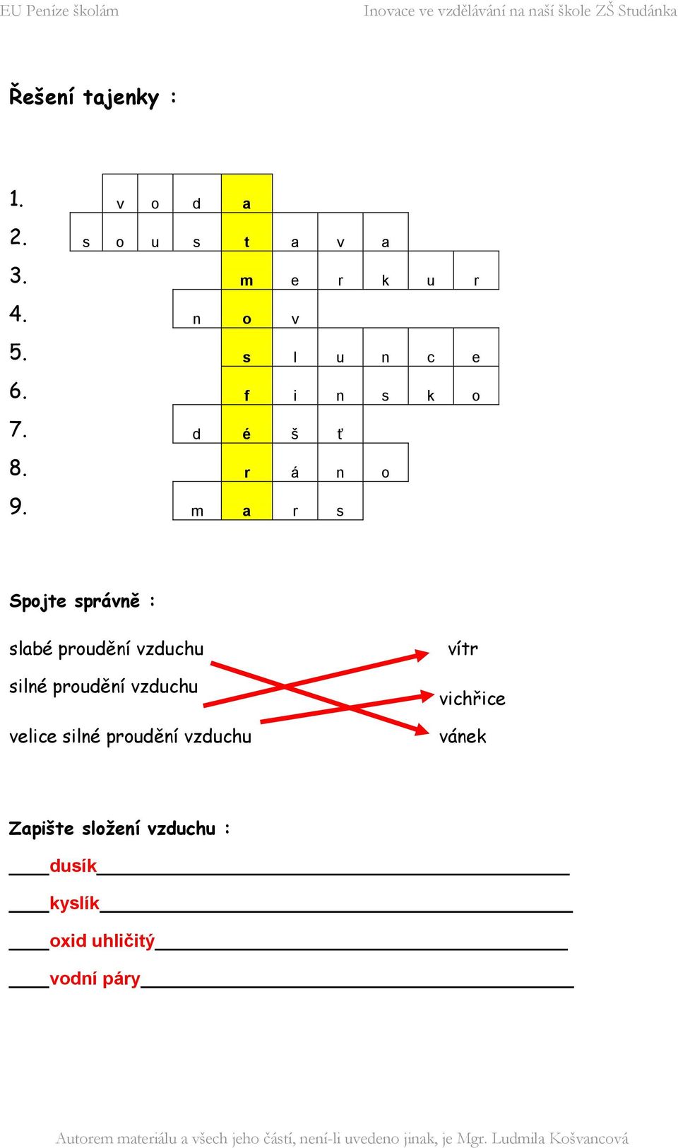 m a r s Spojte správně : slabé proudění vzduchu silné proudění vzduchu velice