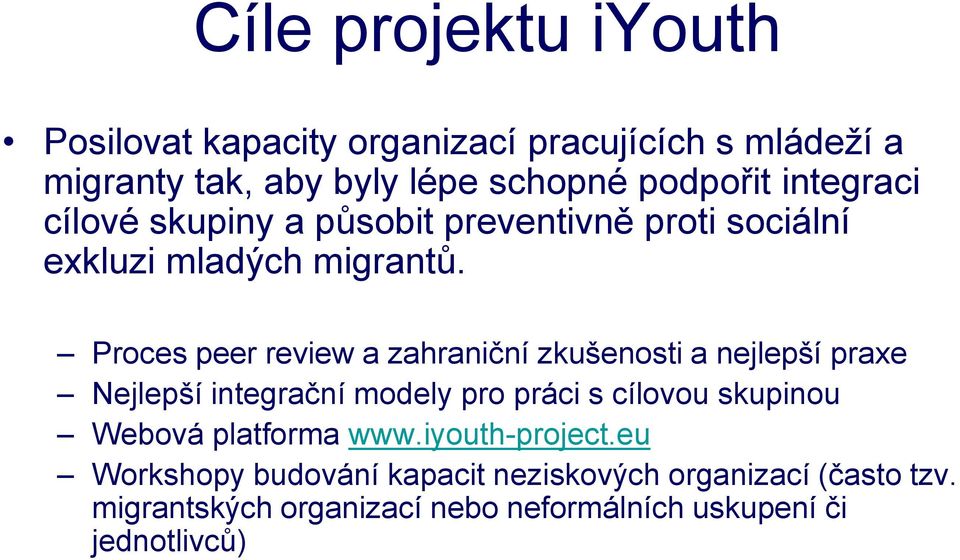 Proces peer review a zahraniční zkušenosti a nejlepší praxe Nejlepší integrační modely pro práci s cílovou skupinou Webová