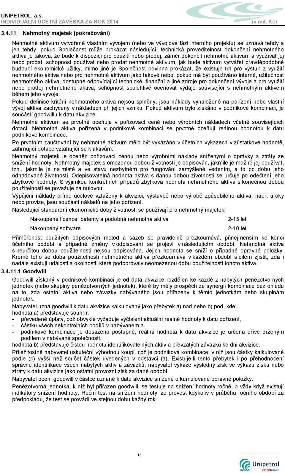 nehmotné aktivum, jak bude aktivum vytvářet pravděpodobné budoucí ekonomické užitky, mimo jiné je Společnost povinna prokázat, že existuje trh pro výstup z využití nehmotného aktiva nebo pro nehmotné