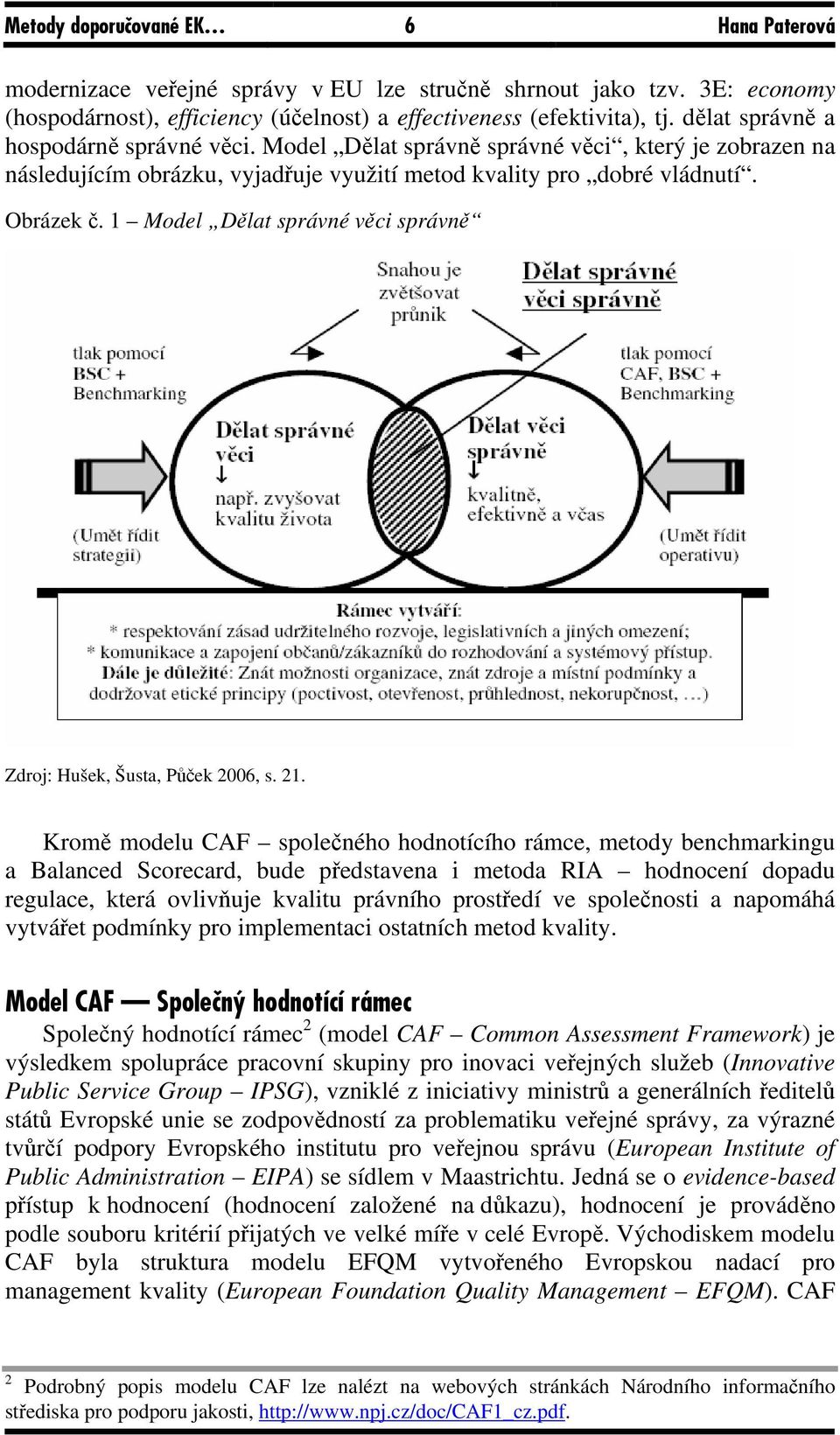 1 Model Dělat správné věci správně Zdroj: Hušek, Šusta, Půček 2006, s. 21.