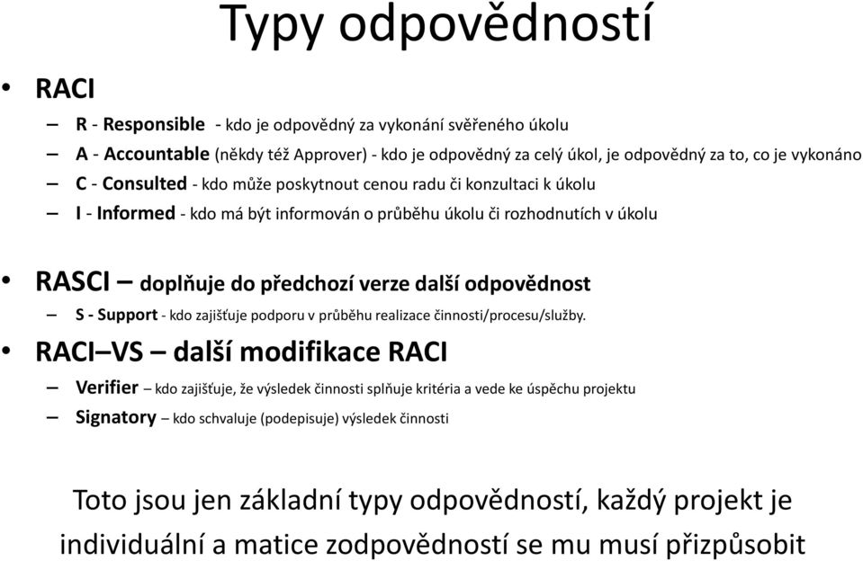 odpovědnost S - Support - kdo zajišťuje podporu v průběhu realizace činnosti/procesu/služby.