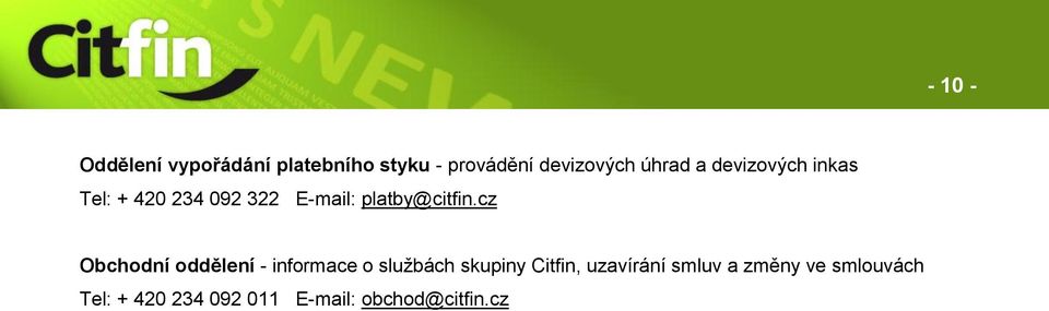cz 10 Obchodní oddělení - informace o službách skupiny Citfin,