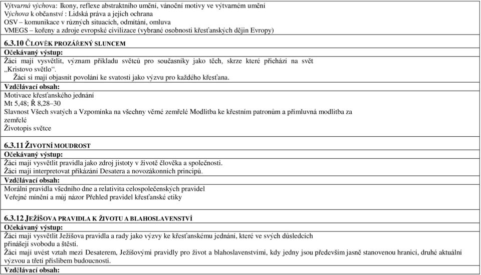 10 ČLOVĚK PROZÁŘENÝ SLUNCEM Žáci mají vysvětlit, význam příkladu světců pro současníky jako těch, skrze které přichází na svět Kristovo světlo.