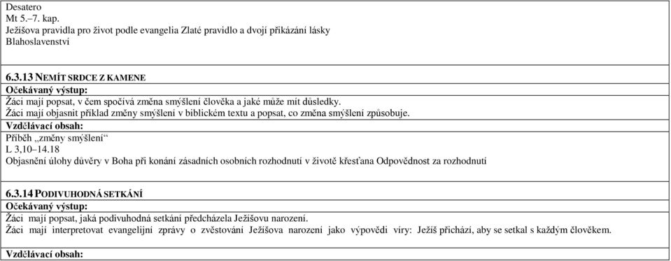 Žáci mají objasnit příklad změny smýšlení v biblickém textu a popsat, co změna smýšlení způsobuje. Příběh změny smýšlení L 3,10 14.