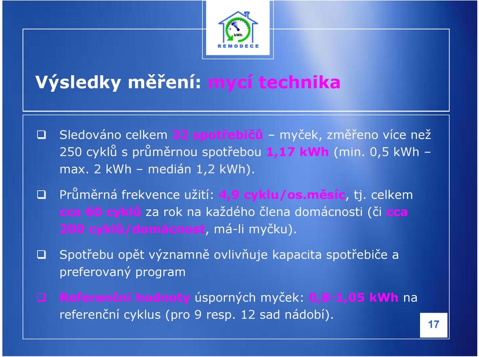 celkem cca 60 cyklů za rok na každého člena domácnosti (či cca 200 cyklů/domácnost, má-li myčku).