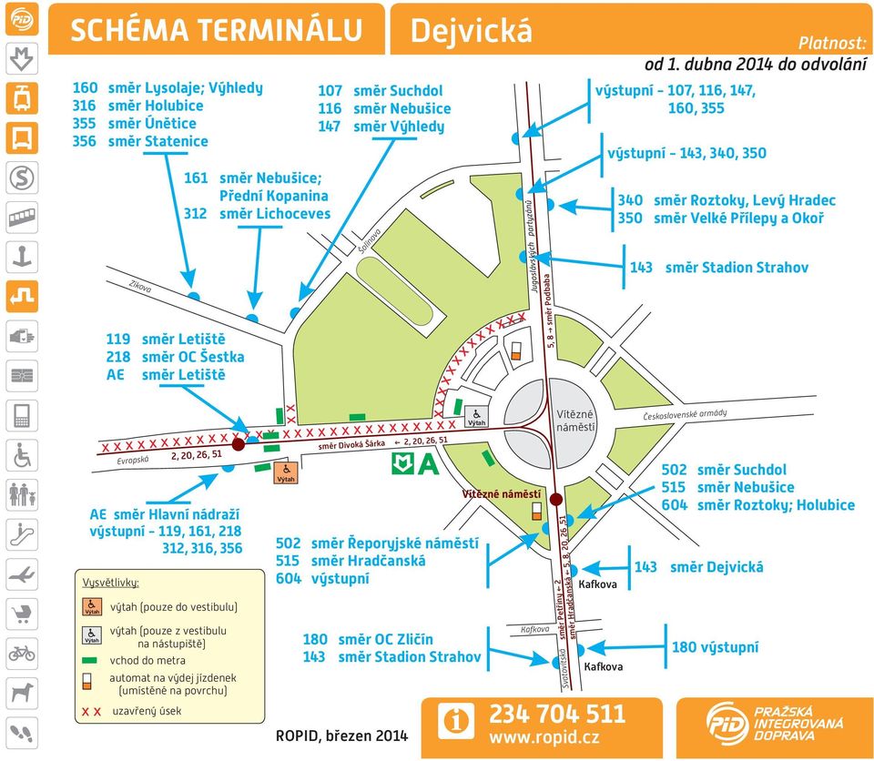 dubna 2014 do odvolání výstupní - 107, 116, 147, 160, 355 výstupní - 143, 340, 350 340 sm r Roztoky, Levý Hradec 350 sm r Velké P ílepy a Oko 143 sm r Stadion Strahov Jugoslávských partyzán 5, 8 sm r