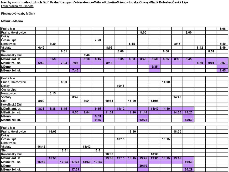 6:53 8:10 8:15 8:35 8:38 8:45 8:50 8:35 8:38 8:45 Mělník žel. st. 6:50 7:04 7:07 8:16 8:50 9:04 9:07 Mšeno 9:35 Mšeno žel. st. 7:45 9:45 Praha hl.