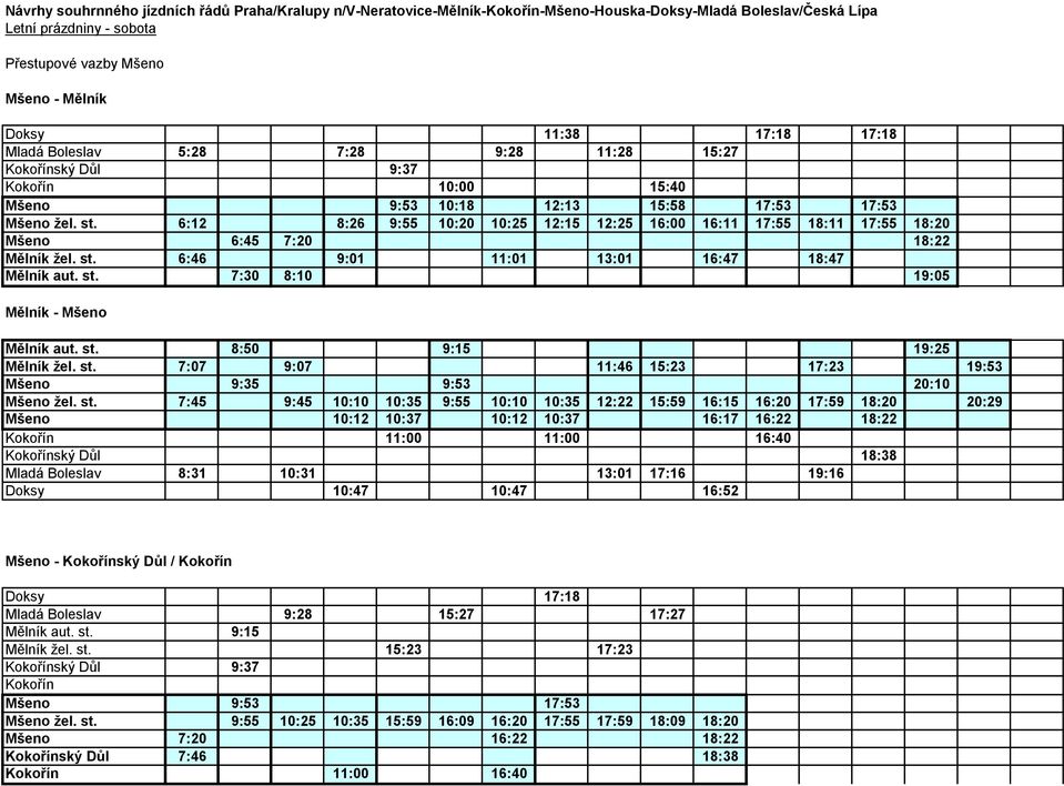 st. 7:30 8:10 19:05 Mělník - Mšeno Mělník aut. st.