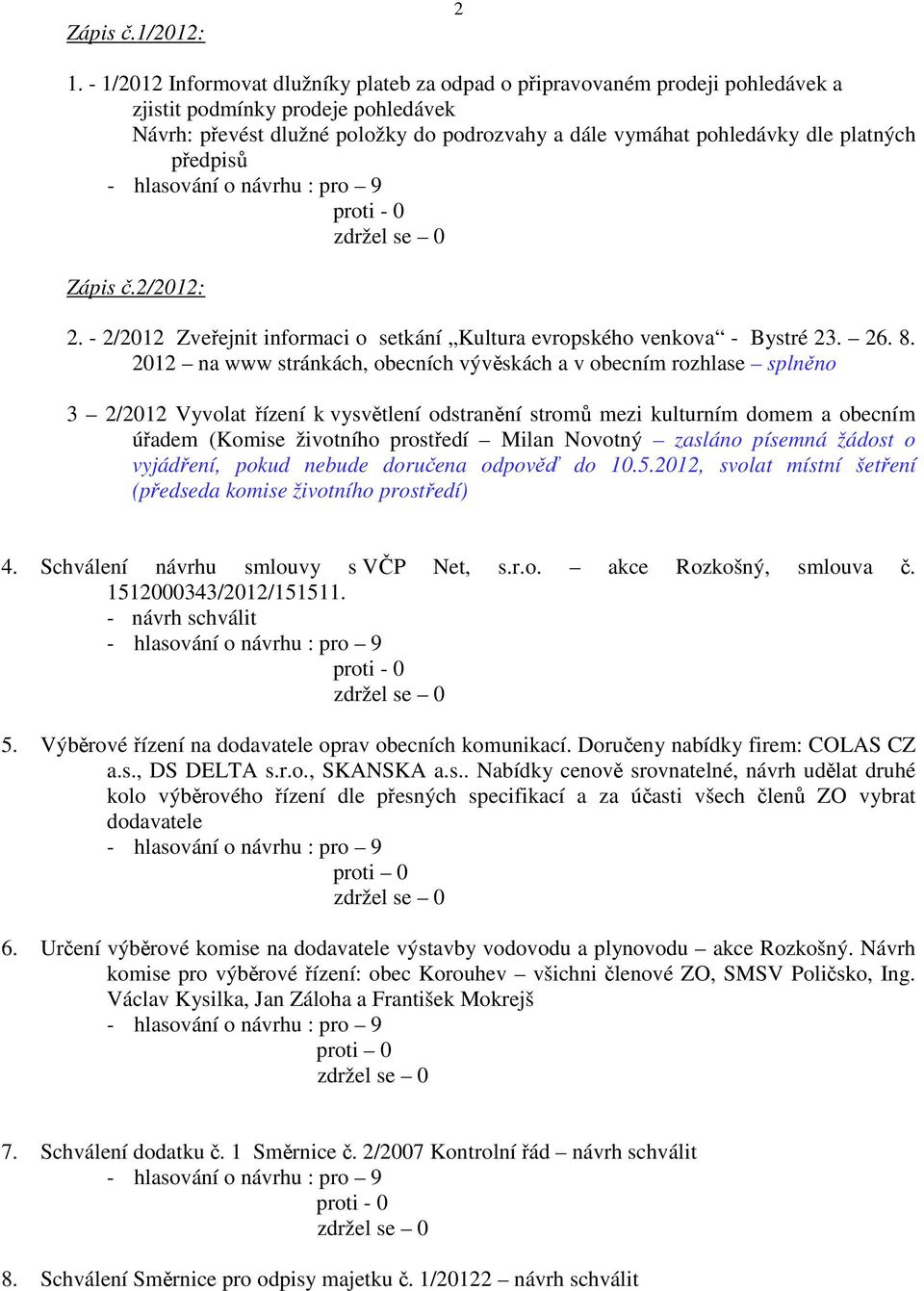 platných předpisů Zápis č.2/2012: 2. - 2/2012 Zveřejnit informaci o setkání Kultura evropského venkova - Bystré 23. 26. 8.