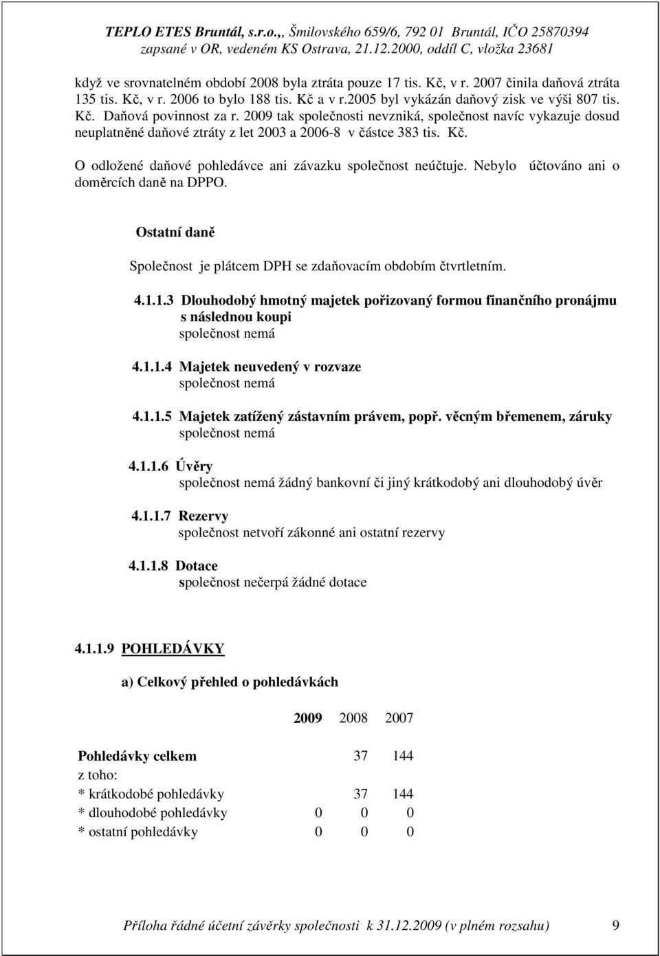 Nebylo účtováno ani o doměrcích daně na DPPO. Ostatní daně Společnost je plátcem DPH se zdaňovacím obdobím čtvrtletním. 4.1.