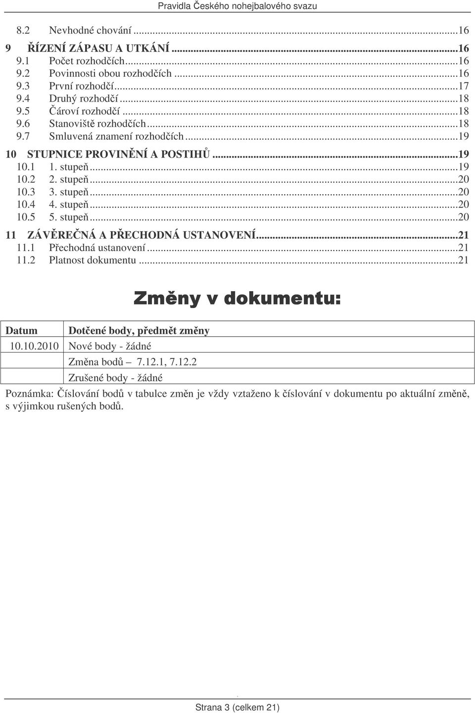 stupe...20 ZÁVRENÁ A PECHODNÁ USTANOVENÍ...2. Pechodná ustanovení...2.2 Platnost dokumentu...2 Datum Dotené body, pedmt zmny 0.0.200 Nové body - žádné Zmna bod 7.2., 7.2.2 )"*+",#+ +",#+ Zrušené body - žádné Poznámka: íslování bod v tabulce zmn je vždy vztaženo k íslování v dokumentu po aktuální zmn, s výjimkou rušených bod.