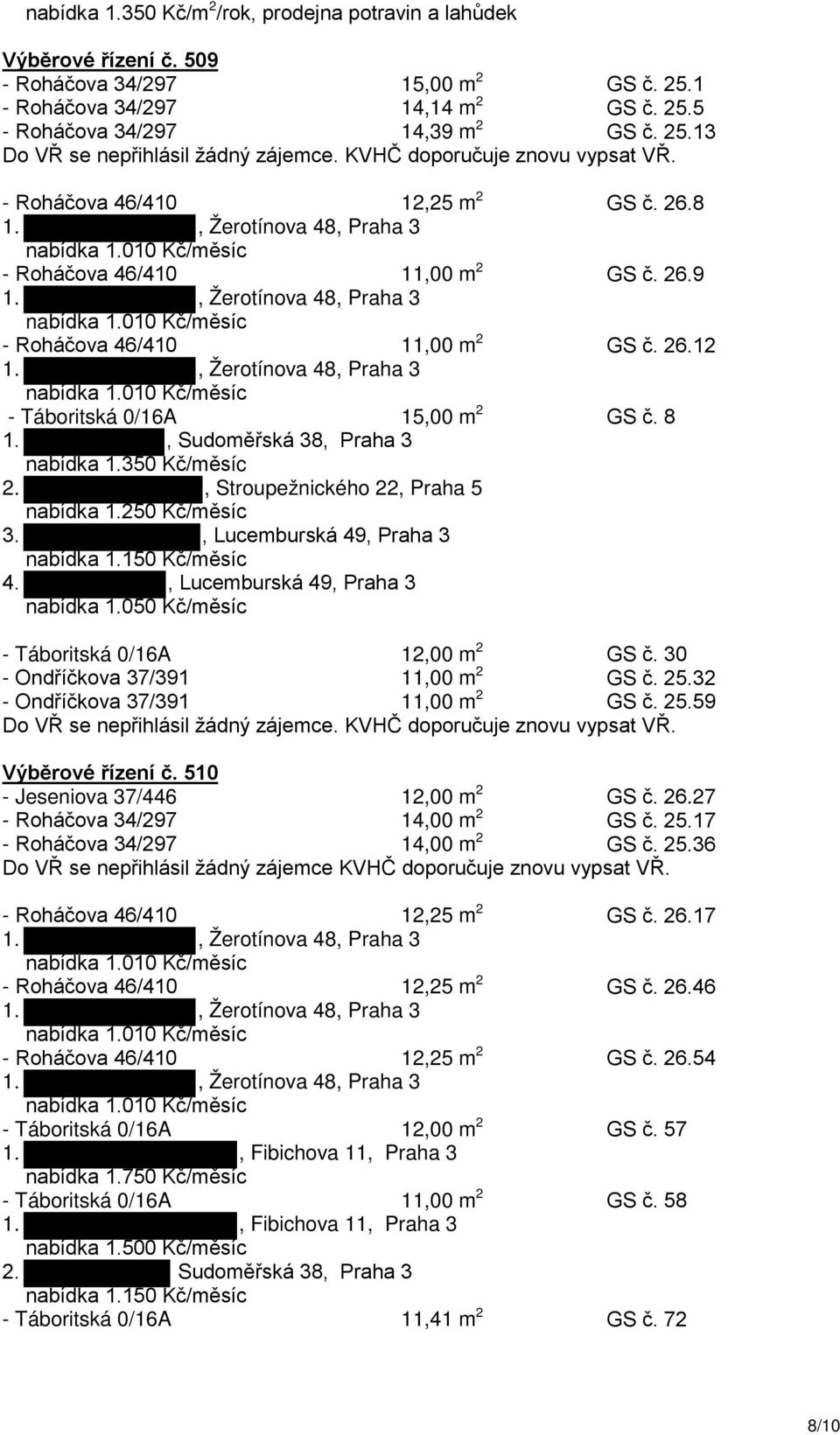 , Stroupežnického 22, Praha 5 nabídka 1.250 Kč/měsíc 3., Lucemburská 49, Praha 3 nabídka 1.150 Kč/měsíc 4., Lucemburská 49, Praha 3 nabídka 1.050 Kč/měsíc - Táboritská 0/16A 12,00 m 2 GS č.