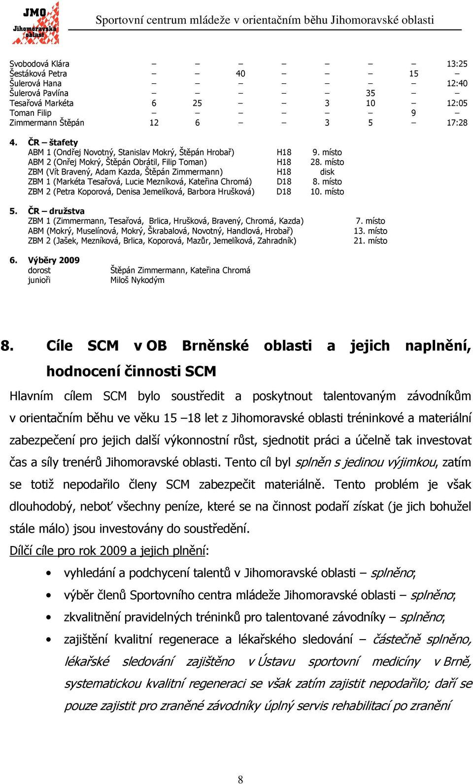 místo ZBM (Vít Bravený, Adam Kazda, Štěpán Zimmermann) H18 disk ZBM 1 (Markéta Tesařová, Lucie Mezníková, Kateřina Chromá) D18 8.