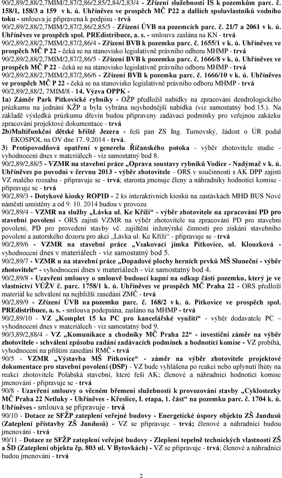 Uhříněves ve prospěch spol. PREdistribuce, a. s. - smlouva zaslána na KN - trvá 90/2,89/2,88/2,7MIM/2,87/2,86/4 - Zřízení BVB k pozemku parc. č. 1655/1 v k. ú.