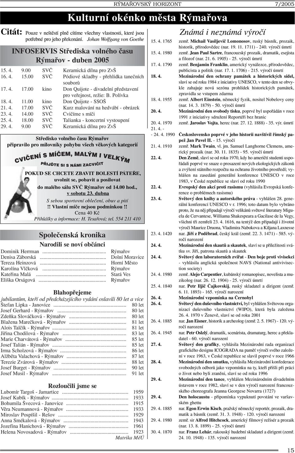 4. 17.00 kino Don Quijote - divadelní pfiedstavení pro vefiejnost, reïie: B. Polívka 18. 4. 11.00 kino Don Quijote - SSO 21. 4. 17.00 SVâ Kurz malování na hedvábí - obrázek 23. 4. 14.