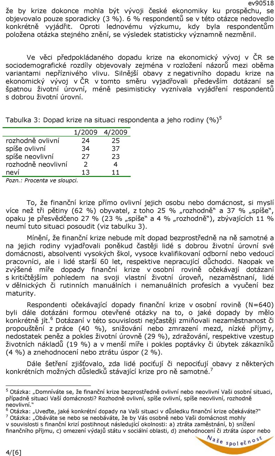 Ve věci předpokládaného dopadu krize na ekonomický vývoj v ČR se sociodemografické rozdíly objevovaly zejména v rozložení názorů mezi oběma variantami nepříznivého vlivu.