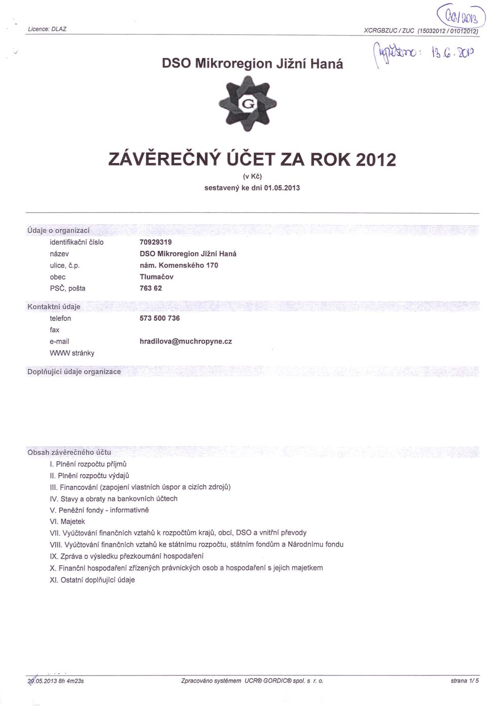 Financování (zapojení vlastních úspor a cizích zdrojů) IV. Stavy a obraty na bankovních účtech V. Peněžní fondy - informativně VI. Majetek VII.