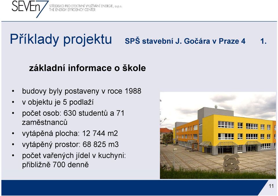 je 5 podlaží počet osob: 630 studentů a 71 zaměstnanců vytápěná plocha: