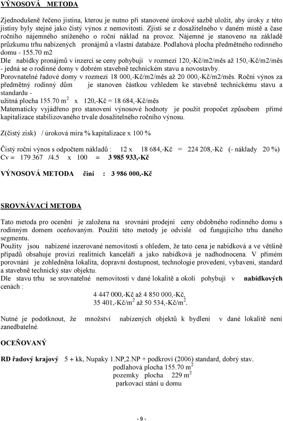 Podlahová plocha předmětného rodinného domu - 155.