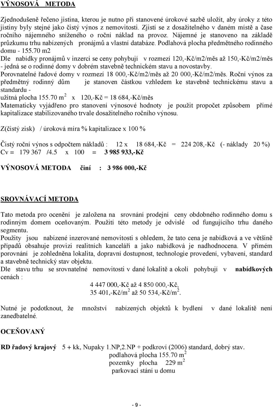 Podlahová plocha předmětného rodinného domu - 155.