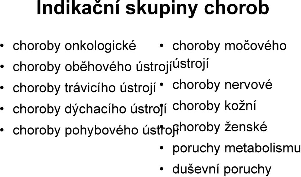 choroby nervové choroby dýchacího ústrojí choroby kožní choroby