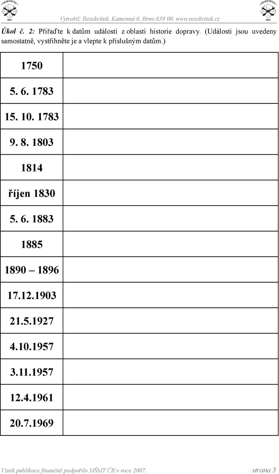 6. 1783 15. 10. 1783 9. 8. 1803 1814 říjen 1830 5. 6. 1883 1885 1890 1896 17.12.1903 21.