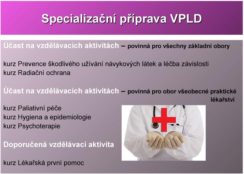 na vzdělávacích aktivitách povinná pro obor všeobecné praktické lékařství kurz Paliativní péče