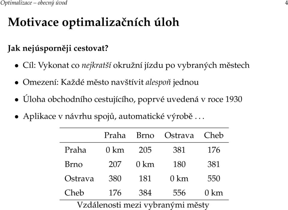 Úloha obchodního cestujícího, poprvé uvedená v roce 1930 Aplikace v návrhu spojů, automatické výrobě.