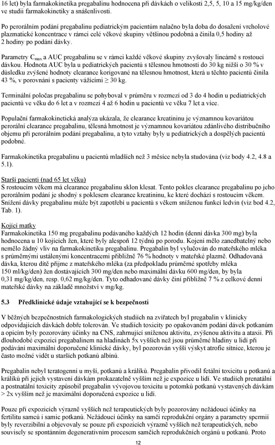 podání dávky. Parametry C max a AUC pregabalinu se v rámci každé věkové skupiny zvyšovaly lineárně s rostoucí dávkou.