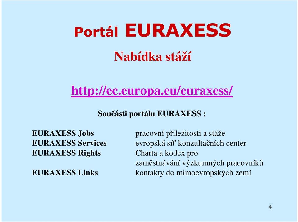 EURAXESS Rights EURAXESS Links pracovní příležitosti a stáže evropská síť