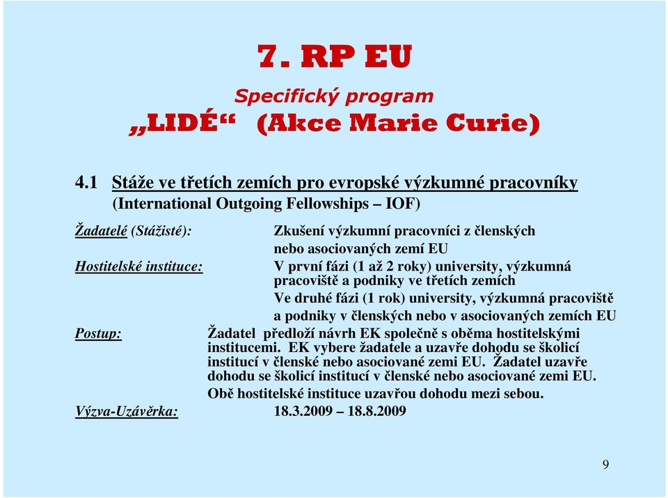 členských nebo v asociovaných zemích EU Postup: Žadatel předloží návrh EK společně s oběma hostitelskými institucemi.