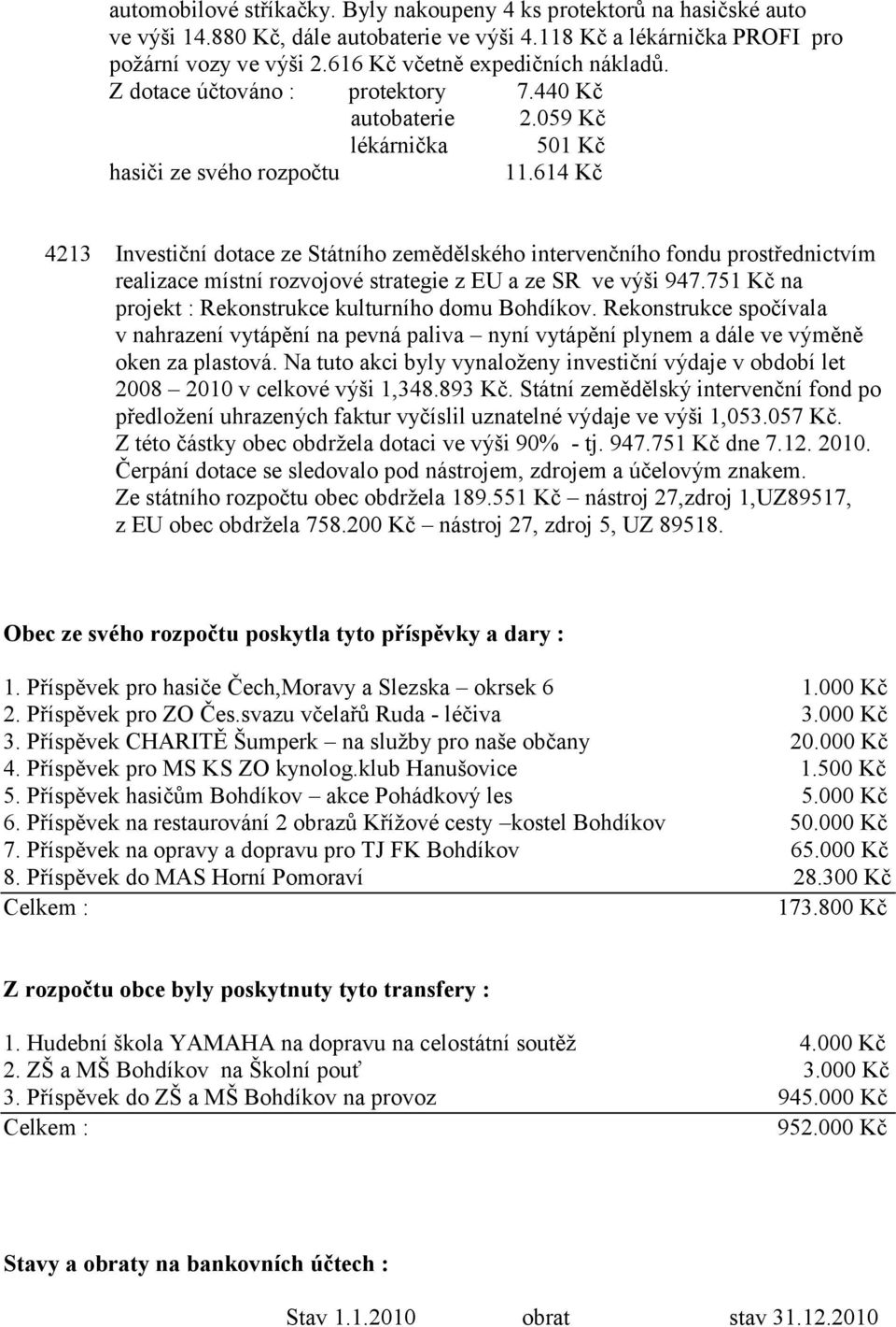 614 Kč 4213 Investiční dotace ze Státního zemědělského intervenčního fondu prostřednictvím realizace místní rozvojové strategie z EU a ze SR ve výši 947.