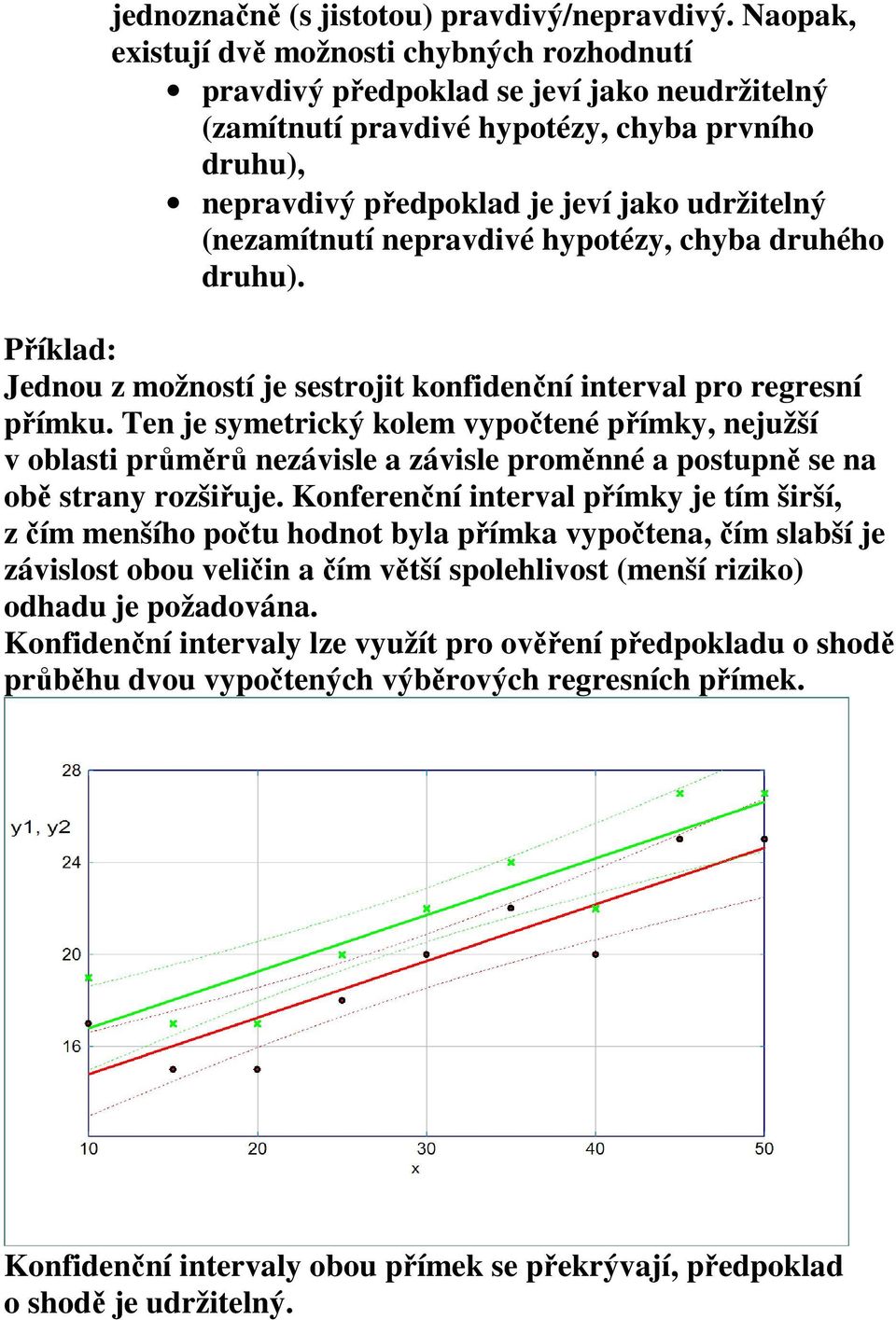 hpotéz, chba druhého druhu). Příklad: Jedou z možostí je sestrojt kofdečí terval pro regresí přímku.