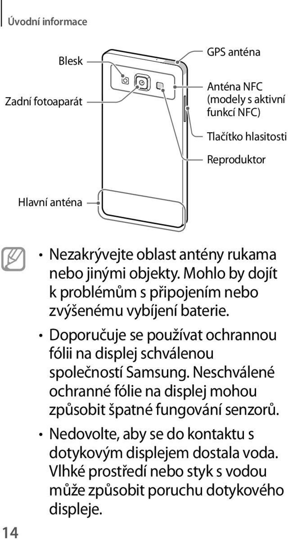 Doporučuje se používat ochrannou fólii na displej schválenou společností Samsung.