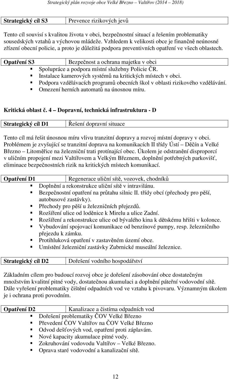 Opatření S3 Bezpečnost a ochrana majetku v obci Spolupráce a podpora místní služebny Policie ČR. Instalace kamerových systémů na kritických místech v obci.