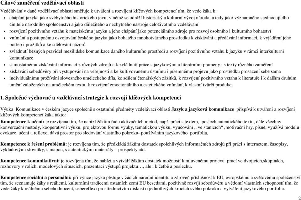 pozitivního vztahu k mateřskému jazyku a jeho chápání jako potenciálního zdroje pro rozvoj osobního i kulturního bohatství vnímání a postupnému osvojování českého jazyka jako bohatého mnohotvárného