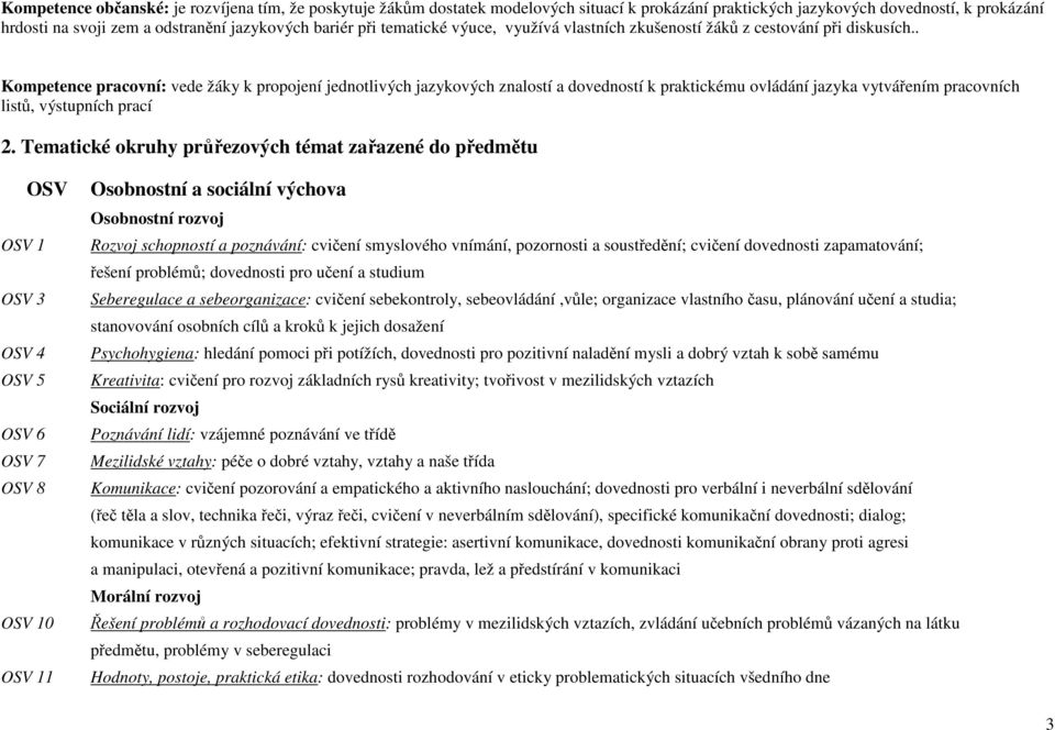 . Kompetence pracovní: vede žáky k propojení jednotlivých jazykových znalostí a dovedností k praktickému ovládání jazyka vytvářením pracovních listů, výstupních prací 2.