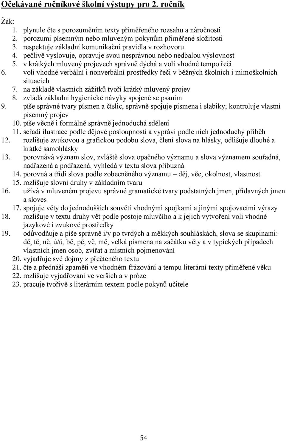 volí vhodné verbální i nonverbální prostředky řeči v běžných školních i mimoškolních situacích 7. na základě vlastních zážitků tvoří krátký mluvený projev 8.