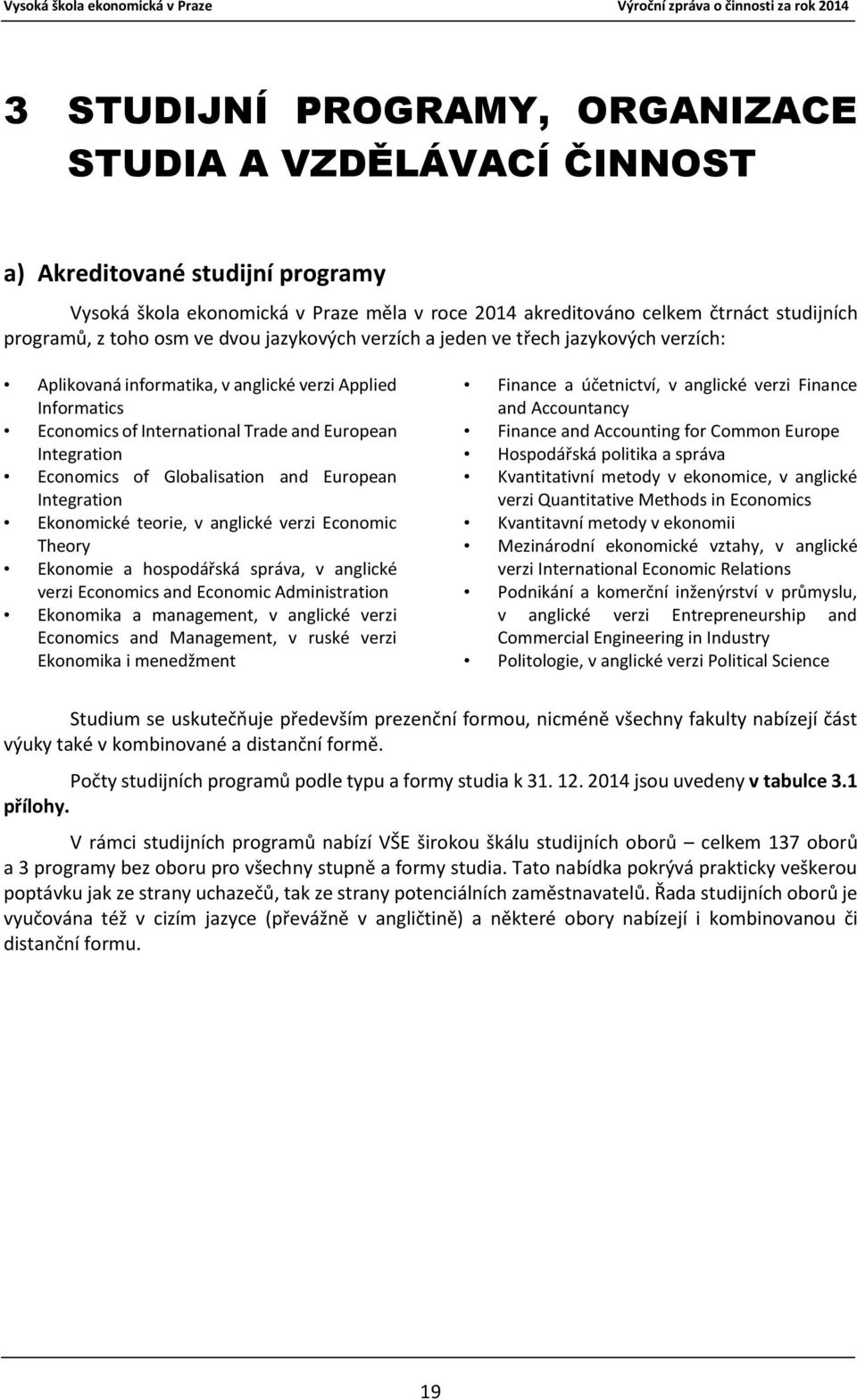 Globalisation and European Integration Ekonomické teorie, v anglické verzi Economic Theory Ekonomie a hospodářská správa, v anglické verzi Economics and Economic Administration Ekonomika a