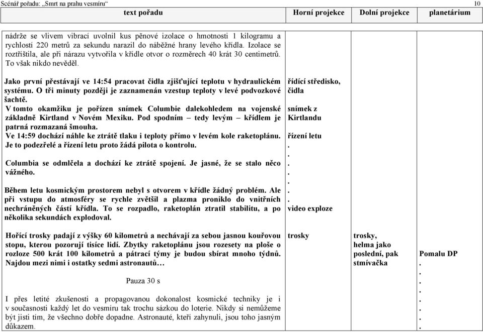 vzestup teploty v levé podvozkové šachtě V tomto okamžiku je pořízen snímek Columbie dalekohledem na vojenské základně Kirtland v Novém Mexiku Pod spodním tedy levým křídlem je patrná rozmazaná