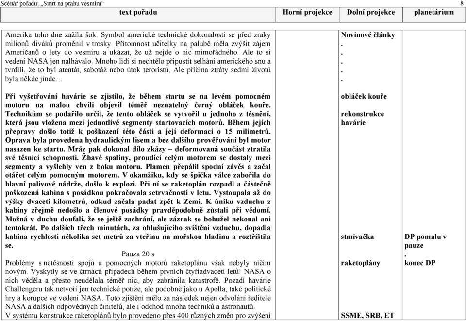 ztráty sedmi životů byla někde jinde Při vyšetřování havárie se zjistilo, že během startu se na levém pomocném motoru na malou chvíli objevil téměř neznatelný černý obláček kouře Technikům se