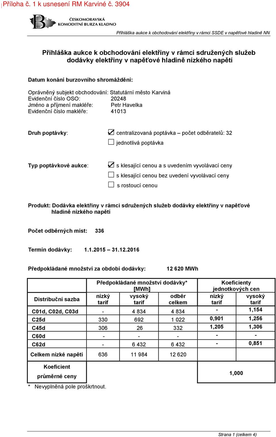 centralizovaná poptávka počet odběratelů: 32 jednotlivá poptávka Typ poptávkové aukce: s klesající cenou a s uvedením vyvolávací ceny s klesající cenou bez uvedení vyvolávací ceny s rostoucí cenou