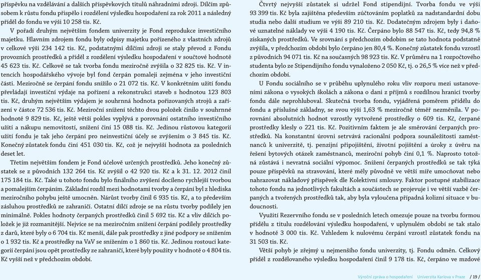 V pořadí druhým největším fondem univerzity je Fond reprodukce investičního majetku. Hlavním zdrojem fondu byly odpisy majetku pořízeného z vlastních zdrojů v celkové výši 234 142 tis.