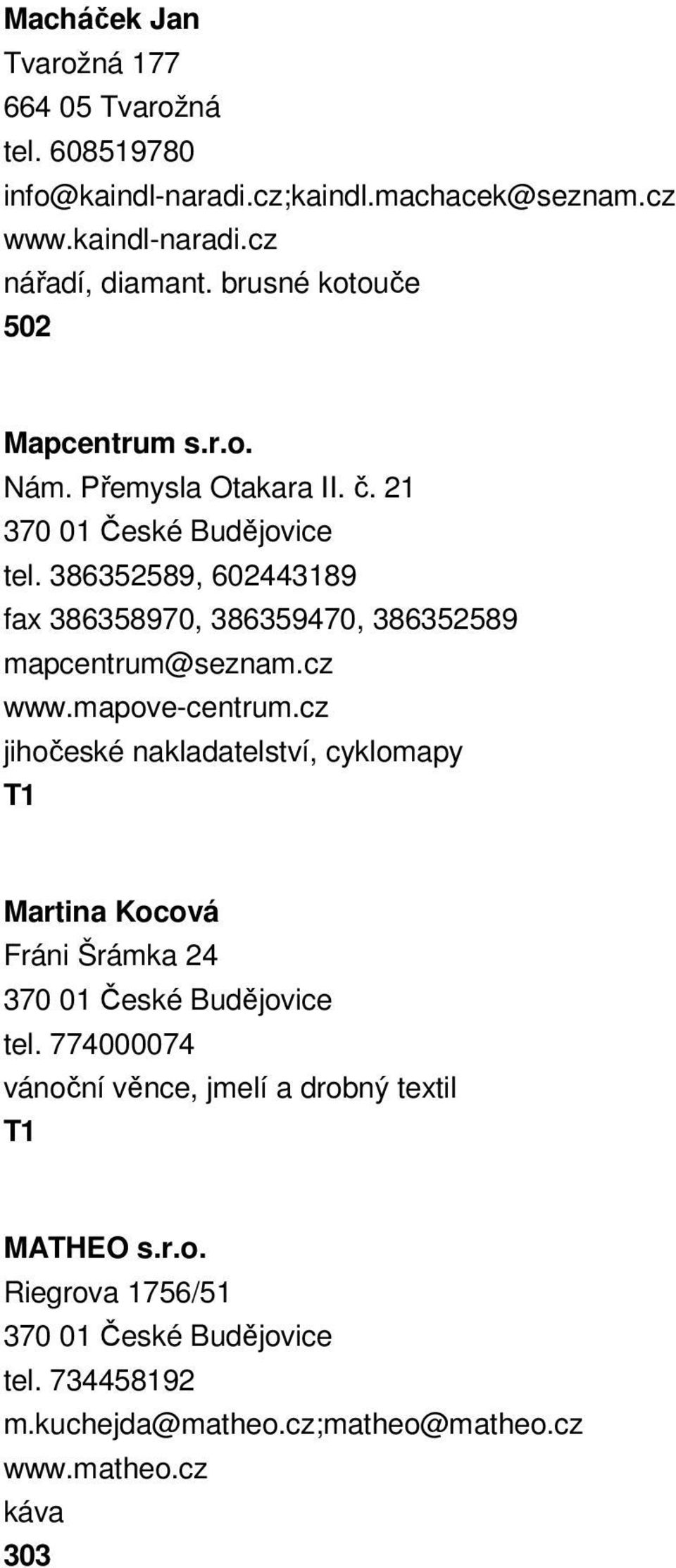 386352589, 602443189 fax 386358970, 386359470, 386352589 mapcentrum@seznam.cz www.mapove-centrum.