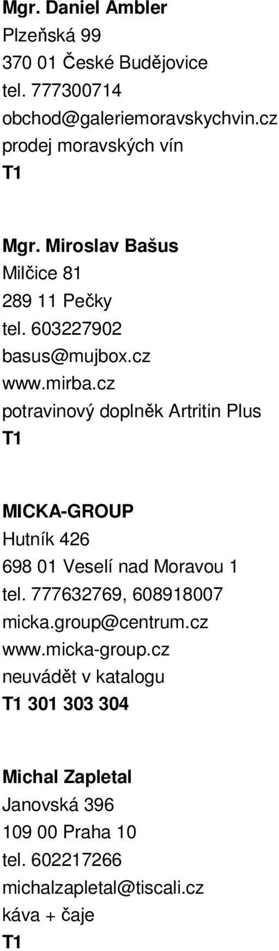 cz potravinový doplněk Artritin Plus MICKA-GROUP Hutník 426 698 01 Veselí nad Moravou 1 tel. 777632769, 608918007 micka.