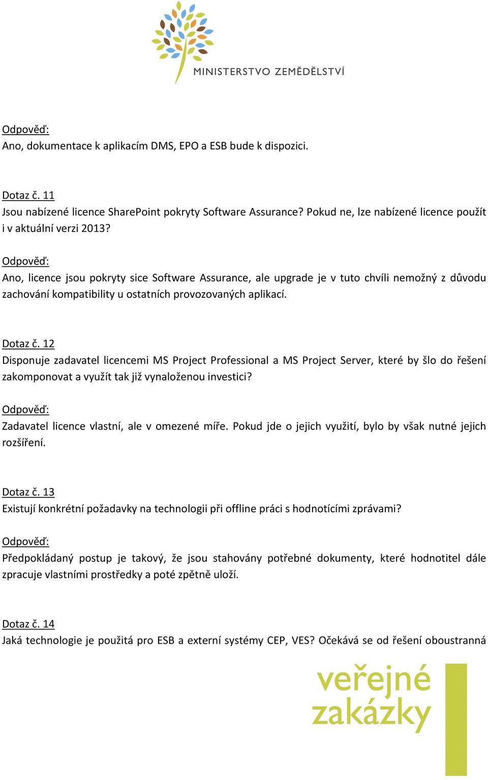 12 Disponuje zadavatel licencemi MS Project Professional a MS Project Server, které by šlo do řešení zakomponovat a využít tak již vynaloženou investici? Zadavatel licence vlastní, ale v omezené míře.