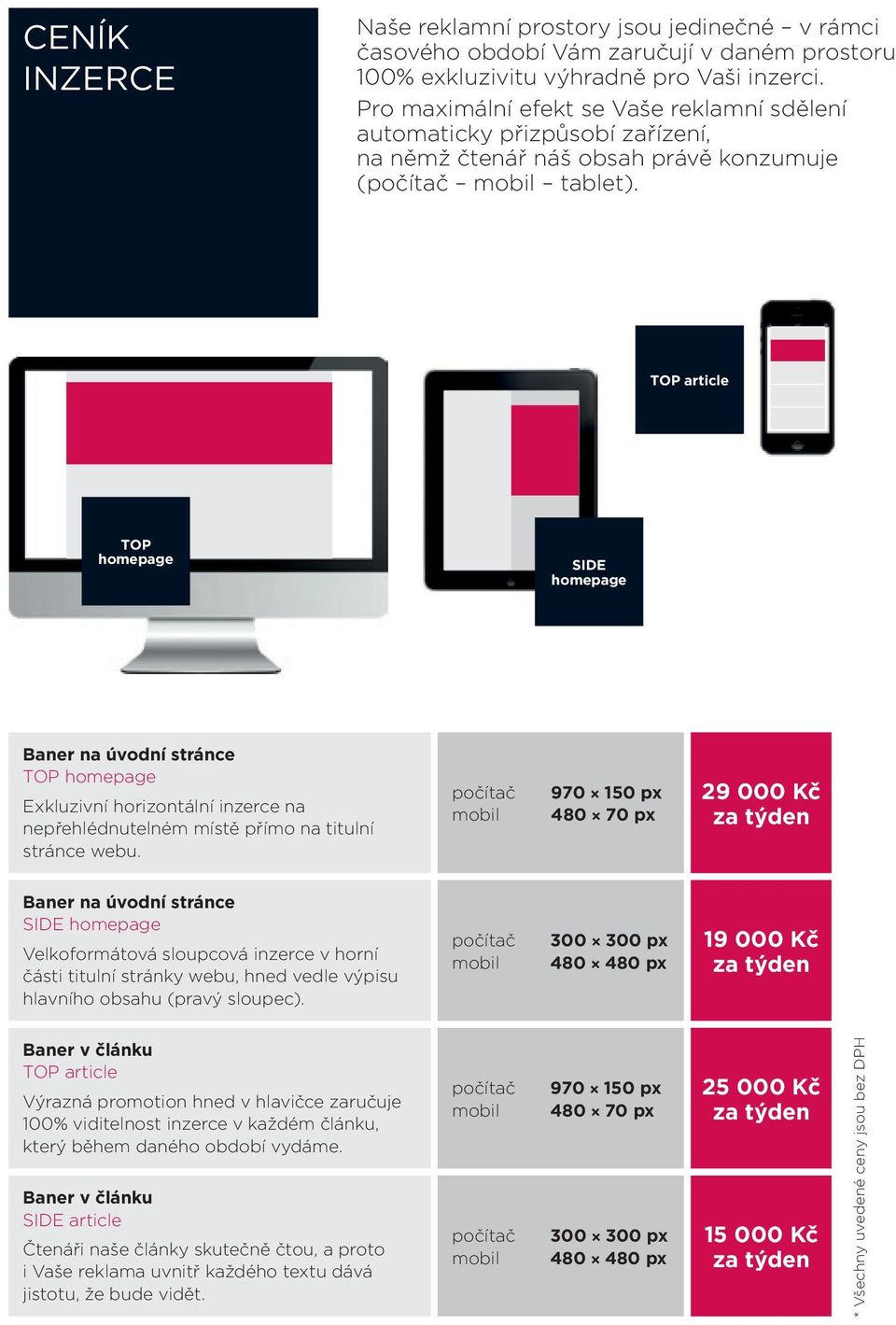 TOP article TOP homepage SIDE homepage Baner na úvodní stránce TOP homepage Exkluzivní horizontální inzerce na nepřehlédnutelném místě přímo na titulní stránce webu.