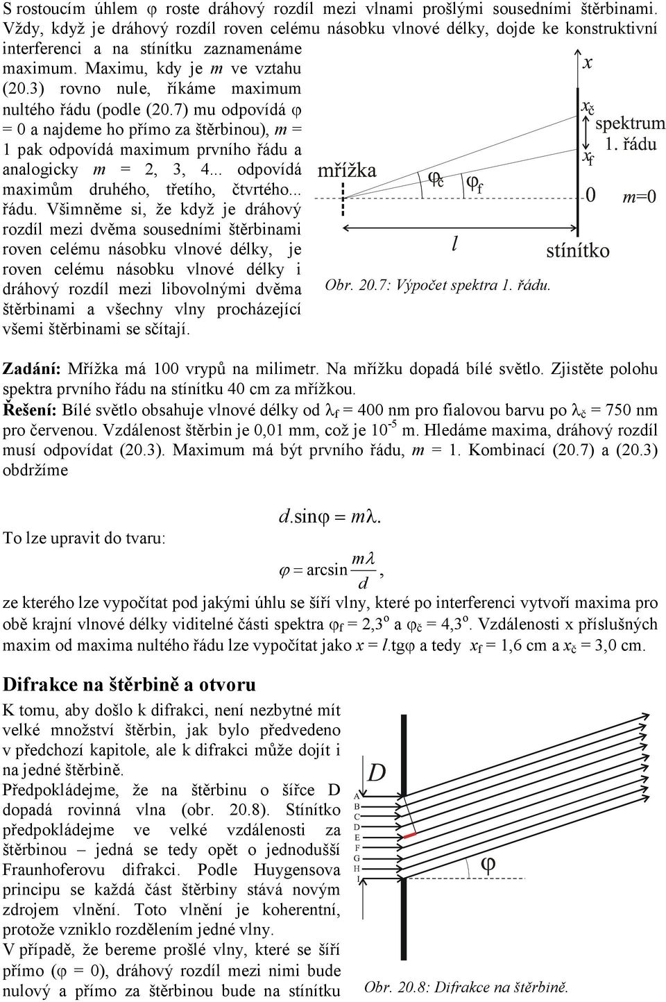 3) rovno nule, říkáme maximum nultého řádu (podle (20.7) mu odpovídá ϕ = 0 a najdeme ho přímo za štěrbinou), m = 1 pak odpovídá maximum prvního řádu a analogicky m = 2, 3, 4.