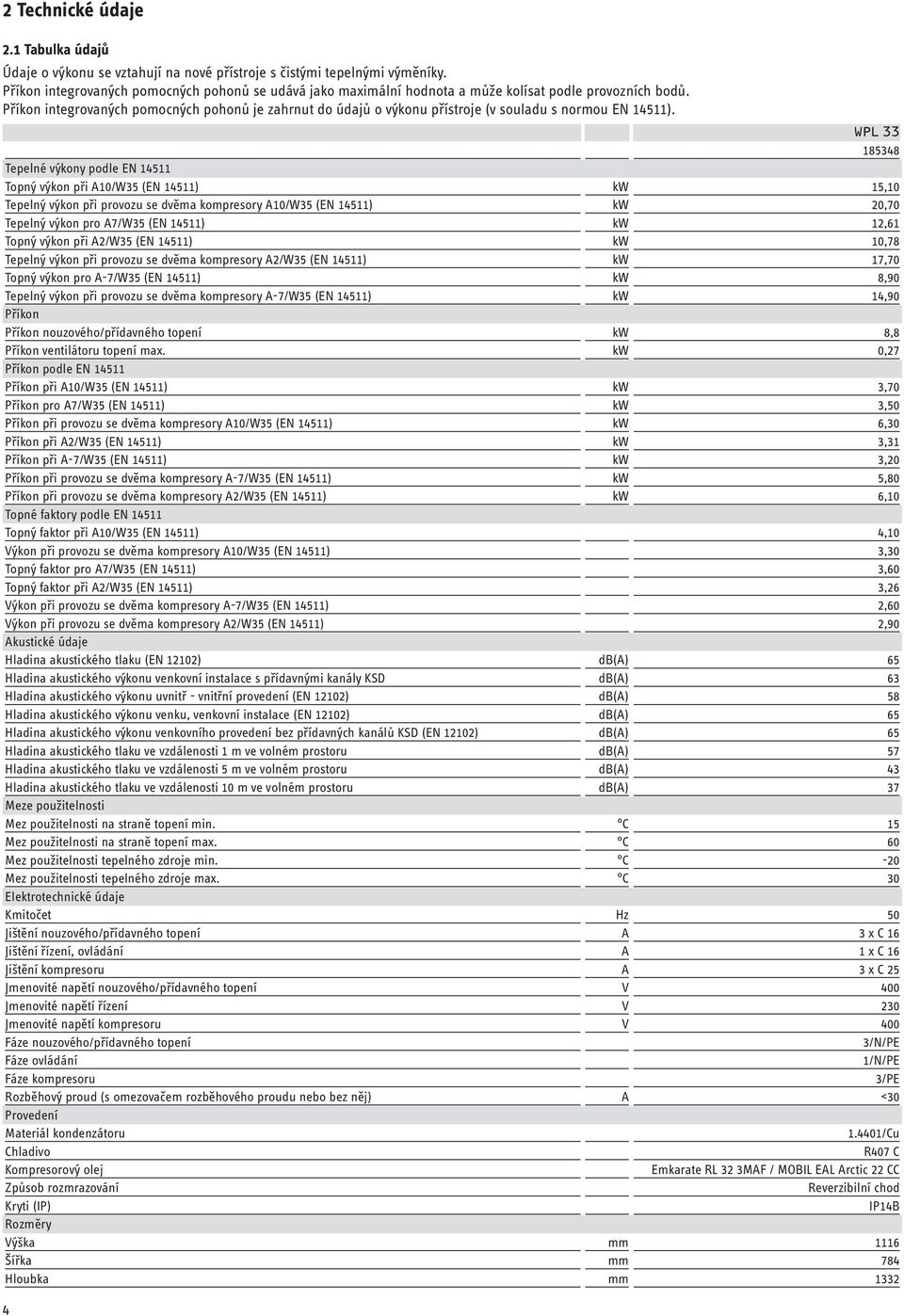 Příkon integrovaných pomocných pohonů je zahrnut do údajů o výkonu přístroje (v souladu s normou EN 14511).