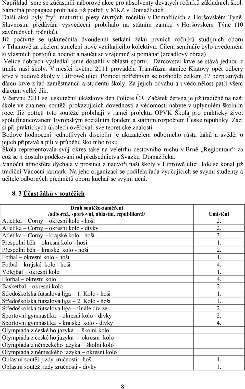 Již počtvrté se uskutečnila dvoudenní setkání žáků prvních ročníků studijních oborů v Trhanově za účelem stmelení nově vznikajícího kolektivu.